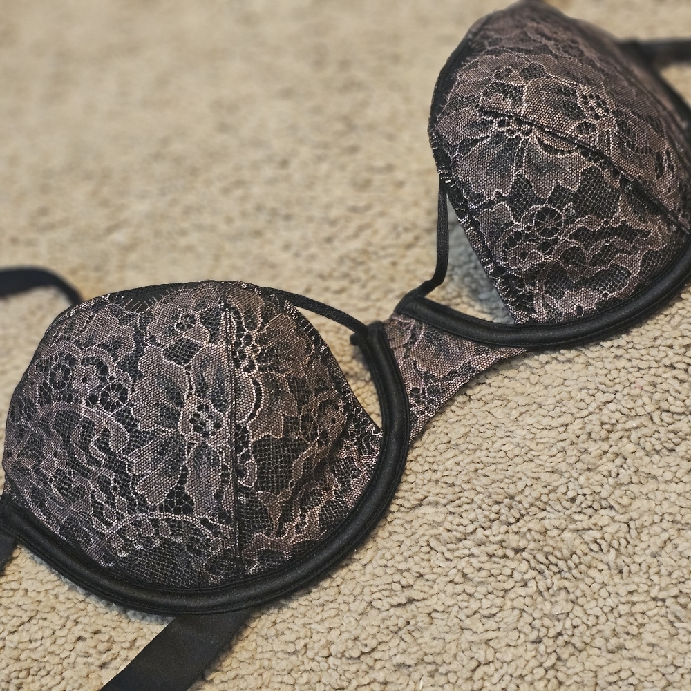 Victoria's Secret Black & Tan Sheer Mesh and Lace Bra